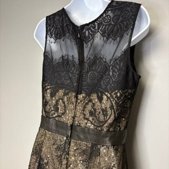 NWT Mikael Aghal Gold Sequin Black Lace Formal Mini Dress Sz 8 - Picture 5 of 8